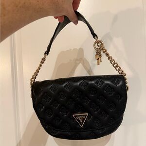 Guess Black Embossed Mini Bag with Gold Accents